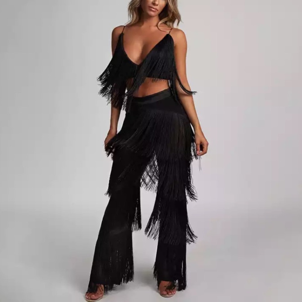 NEW! Black Fringe Pant Set
